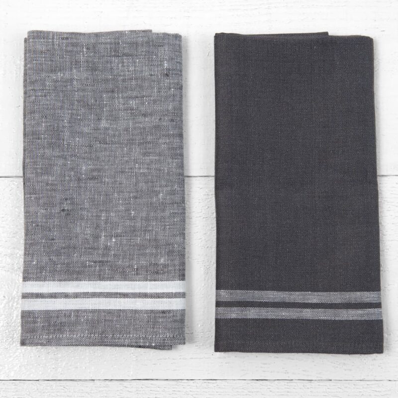 linen towel set white grey, two towels