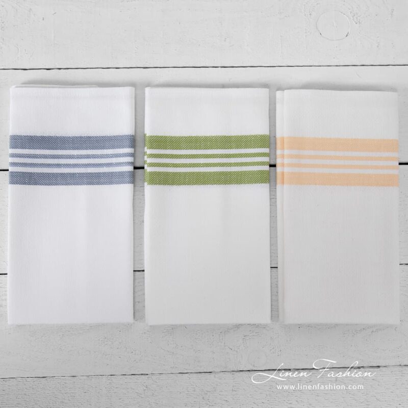 Bright white kitchen towels with coloured stripes