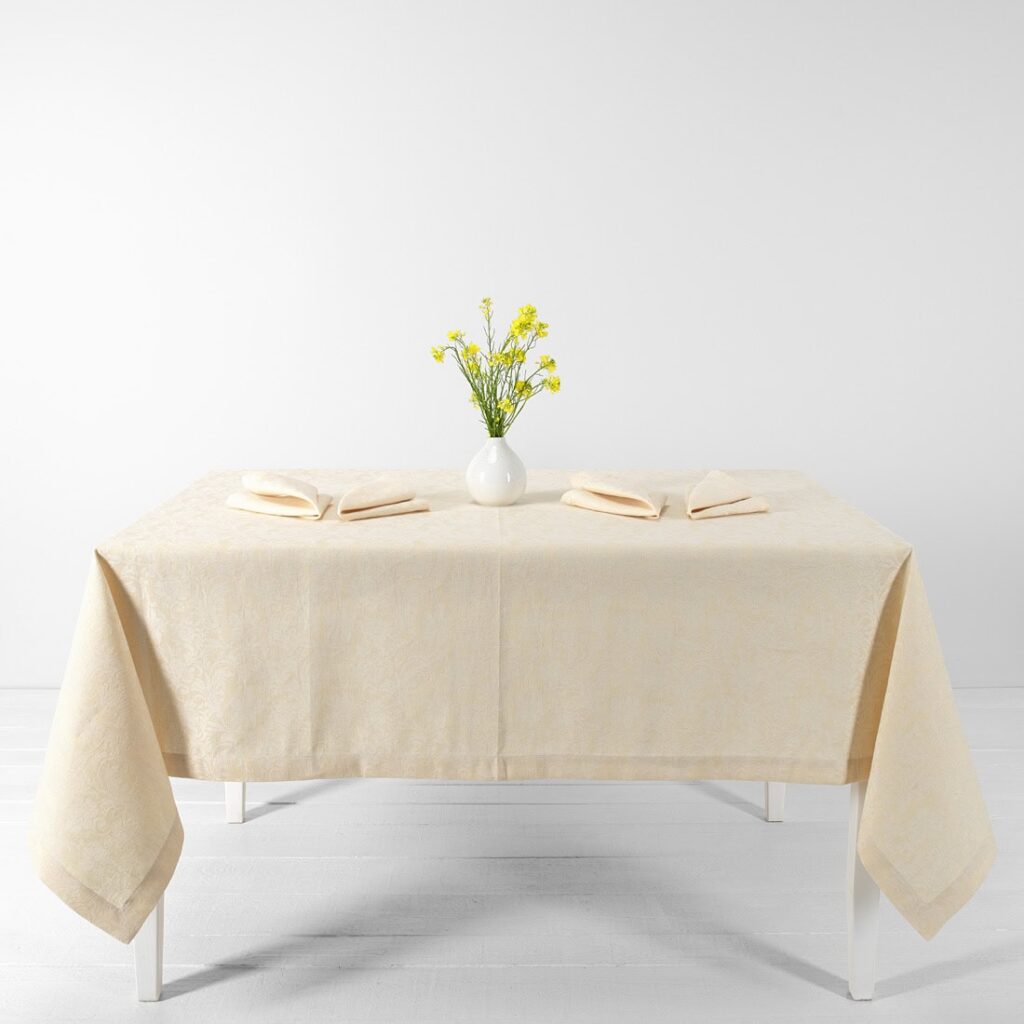 Cream floral linen cotton tablecloth
