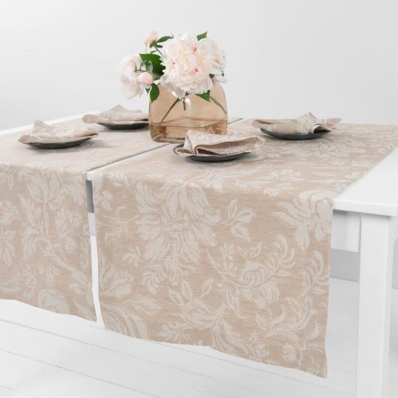half linen brown floral runner
