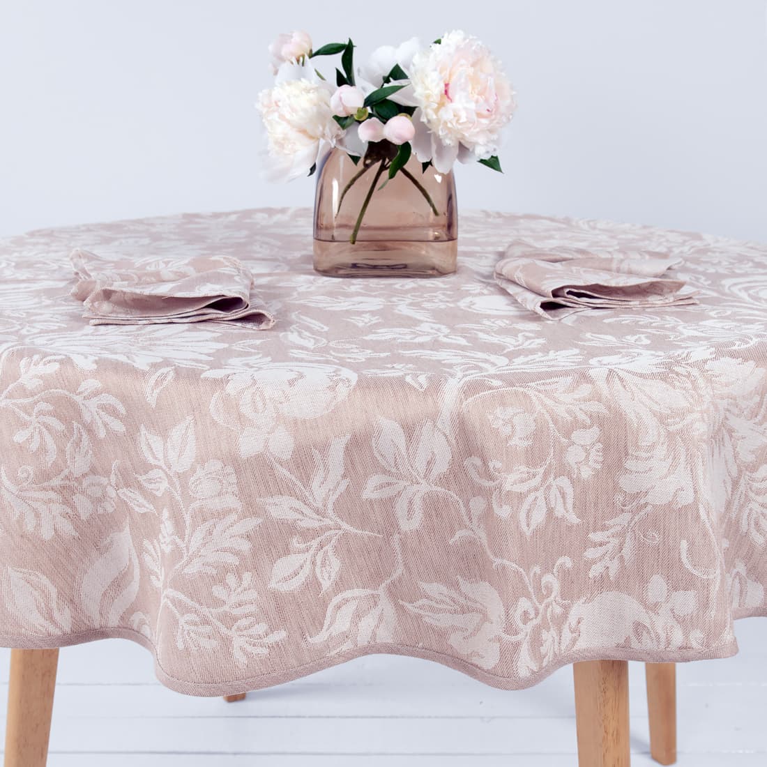 floral half linen brown tablecloth, oval sizes