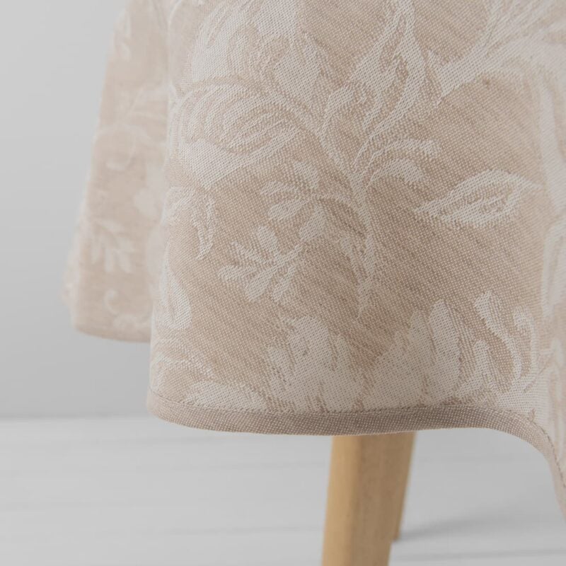 floral half linen brown tablecloth, with piping