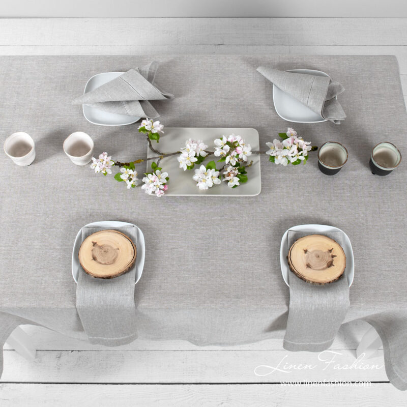 Light grey patterned linen tablecloth | Linen Fashion