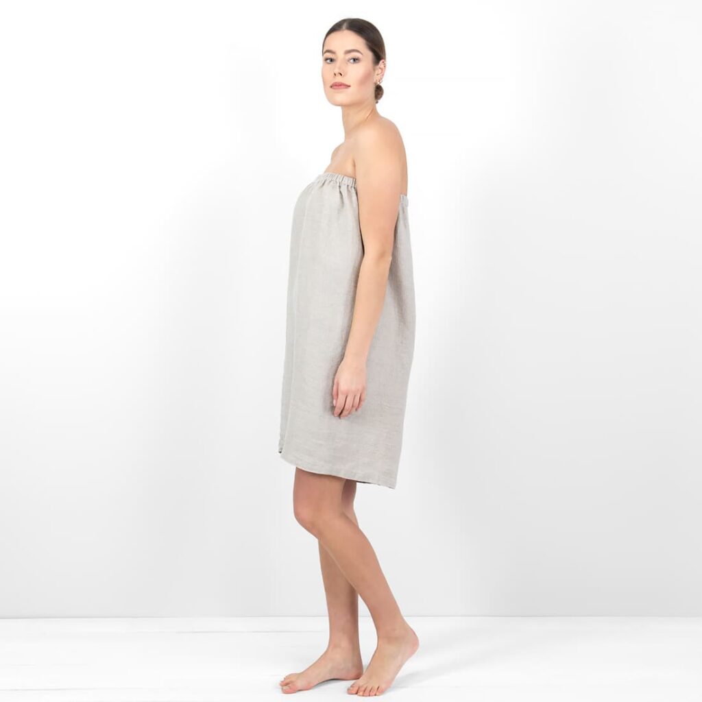 PURO Saunakilt naturgrau 2 Grey towel with a button waffle
