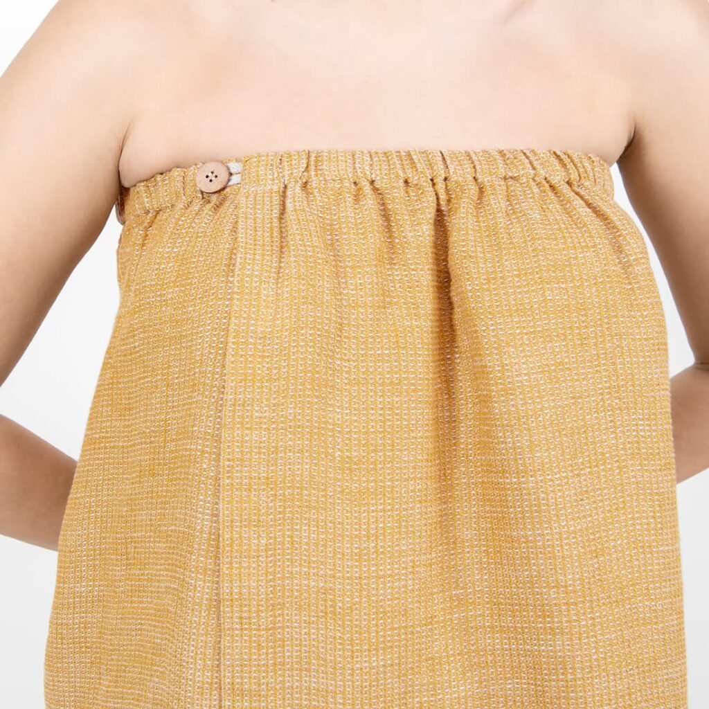 PURO Saunakilt gelb meliert 4 linen yellow wrap towel, with button