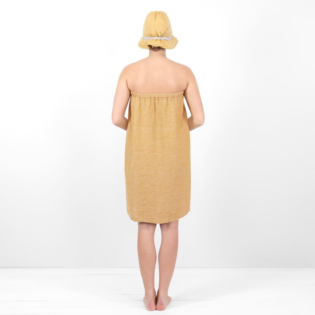 PURO Saunakilt gelb meliert 5 linen yellow wrap towel, from backside