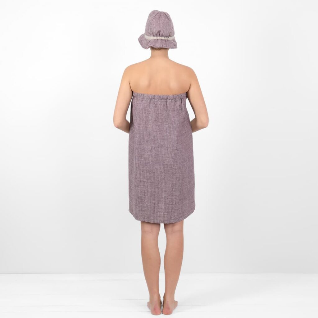 PURO Saunakilt violett meliert 5 linen violet wrap towel, with sauna hat