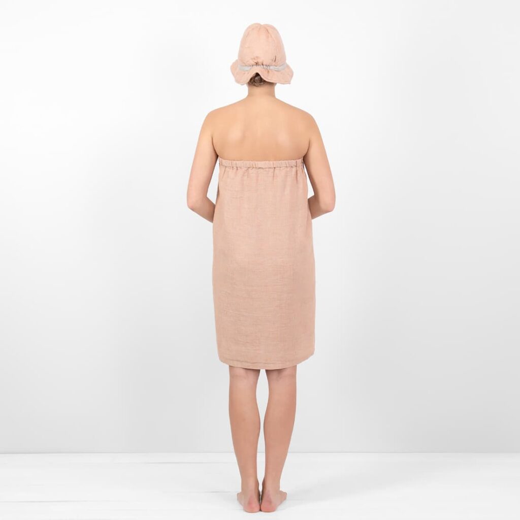PURO Saunakilt hellbraun meliert 5 linen powder brown wrap towel with sauna hat