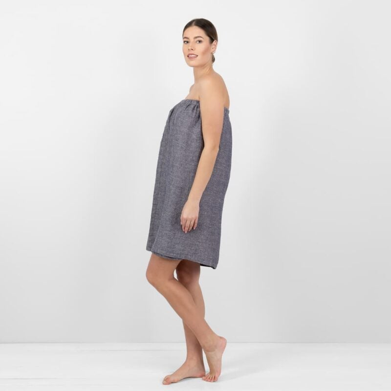 linen blue wrap towel from side