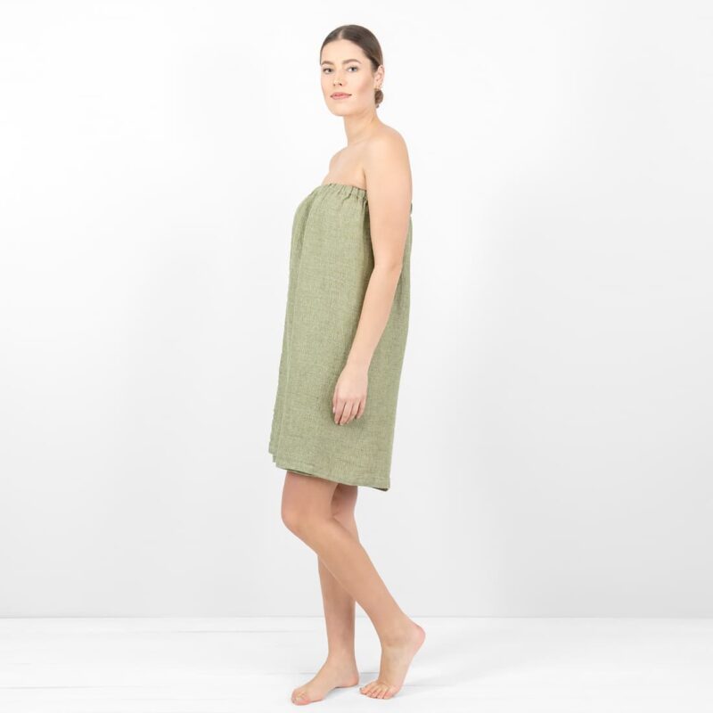 linen green wrap towel from side