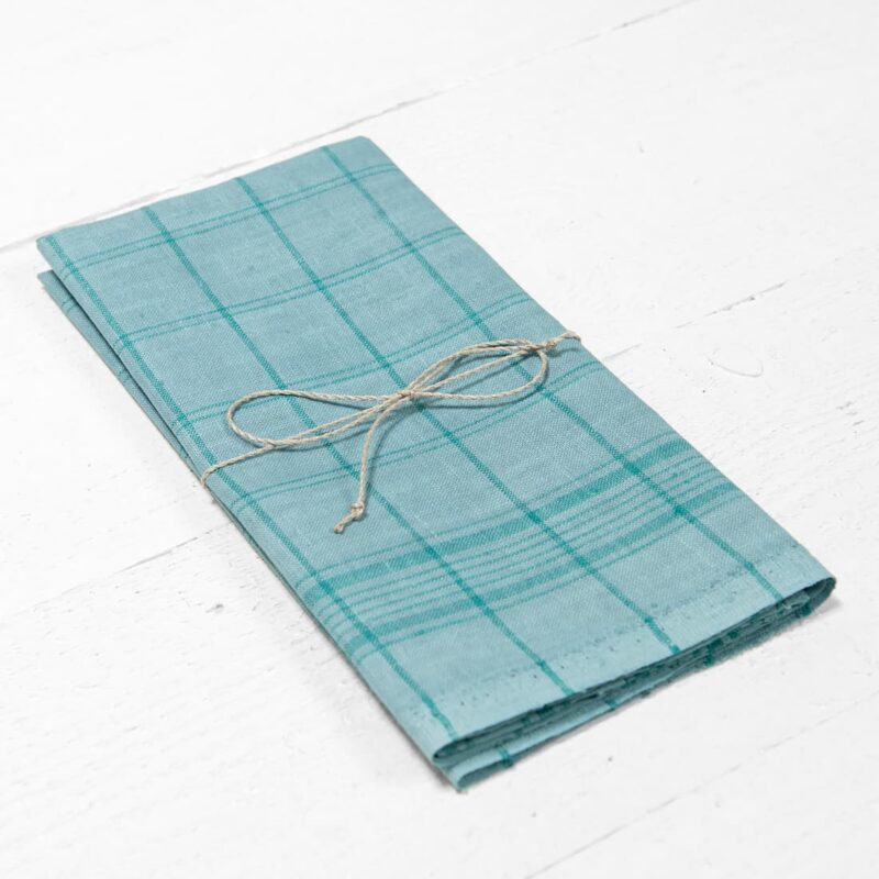 kitchen towel 100% linen blue green checks