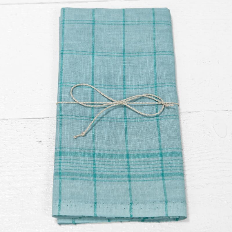 kitchen towel 100% linen blue green checks