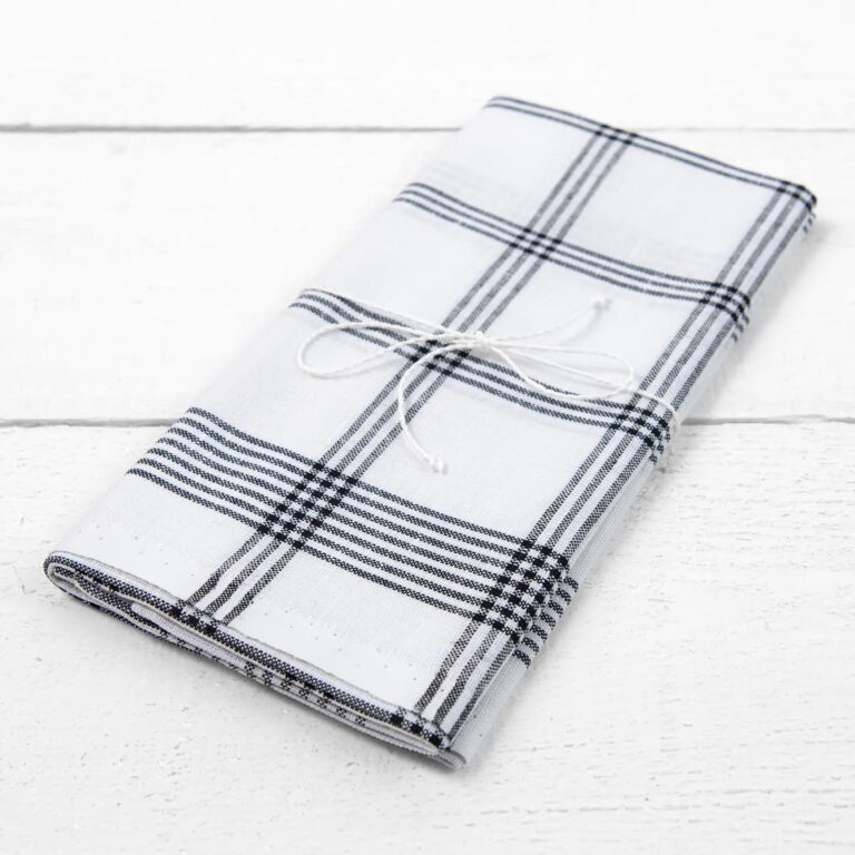 half linen towel white with black checks