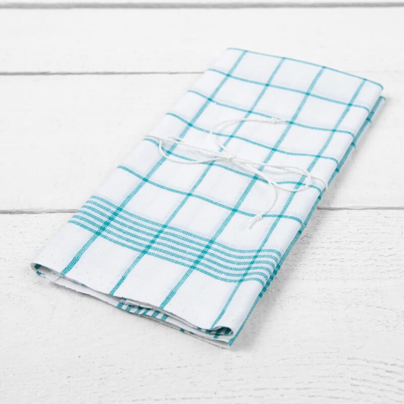 linen cotton green check towels