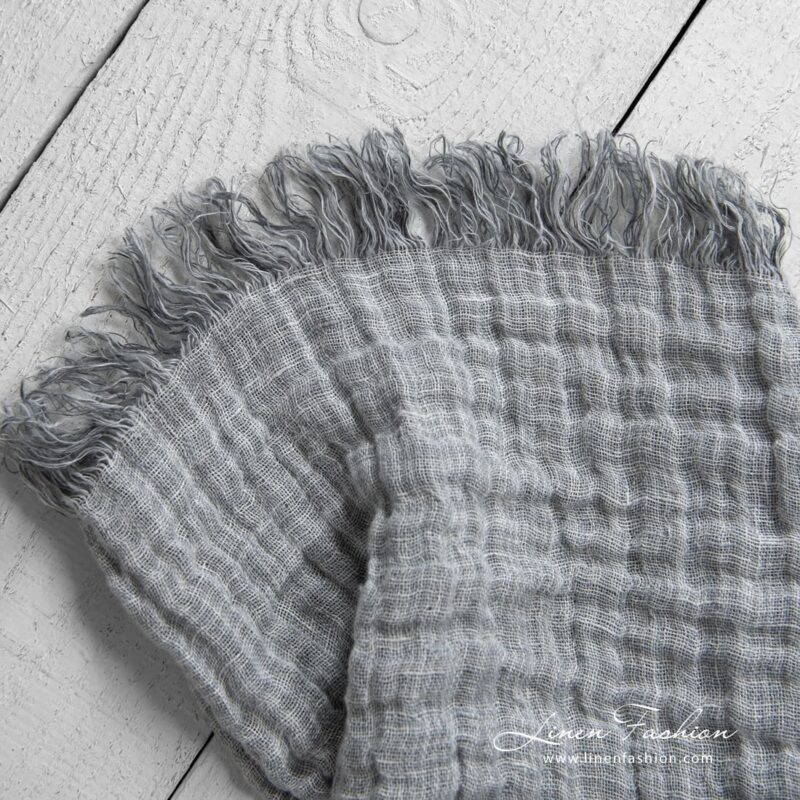 Linen grey doublesided blanket, 5cm. fringes on short sides.