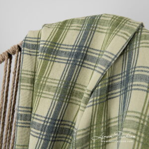 ROCCA Plaid kariert 10 Linen cotton green checked blanket twill weave.
