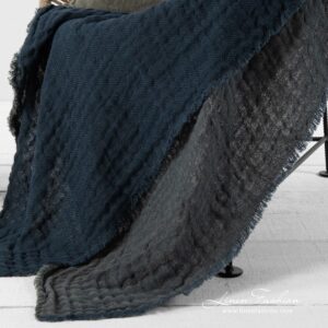 TALISMAN Plaid blau 10 Blue blanket linen cotton in double sided shape.
