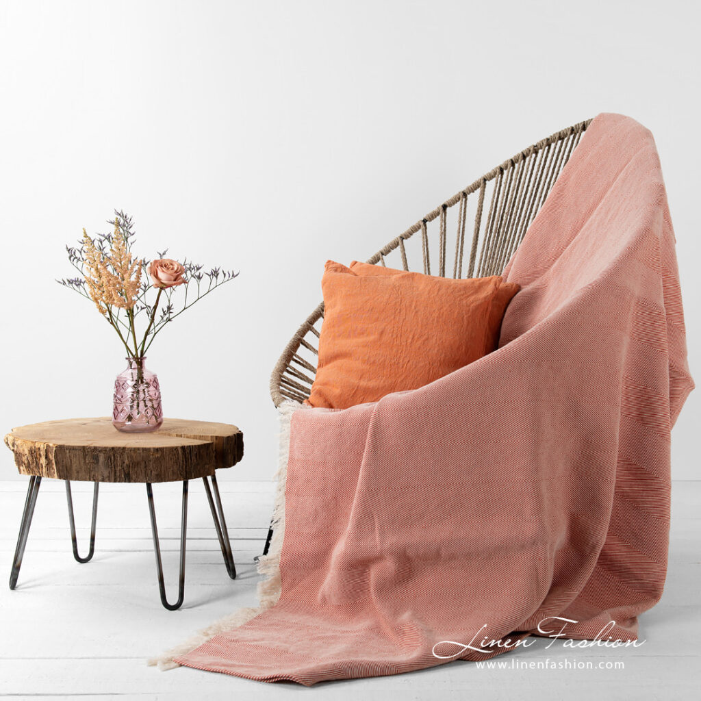 HERO Plaid orange 1 Linen cotton orange blanket.