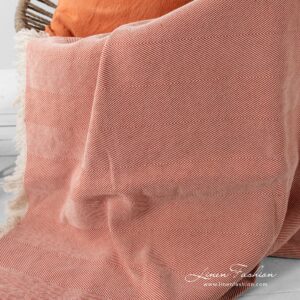HERO Plaid orange 15 Linen cotton orange blanket, washed.