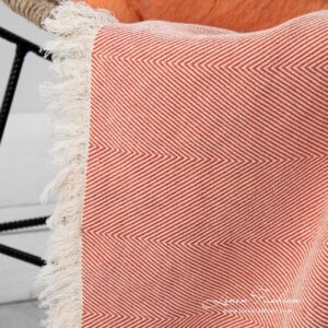 HERO Plaid orange 16 Linen cotton orange blanket with fringes.