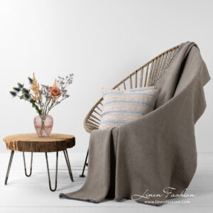 NILO Plaid grau 11 Linen cotton grey blanket with fringes.