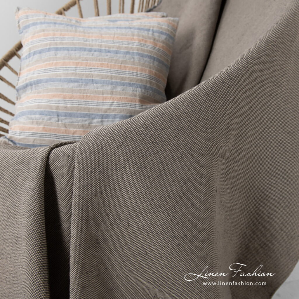 NILO Plaid grau 2 Linen cotton grey blanket with fringes 1.5cm.