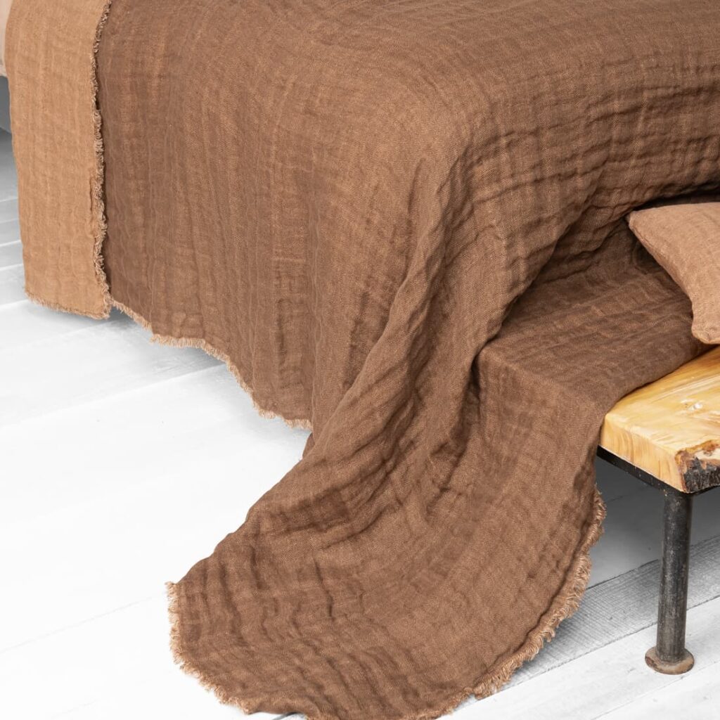FONDA Tagesdecke braun 5 brown linen bedspread, double sided, 2 colors