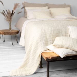 FONDA Tagesdecke vanille 13 white cream linen bedspread