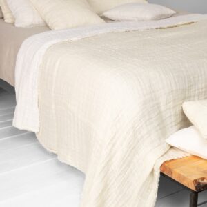 FONDA Tagesdecke vanille 14 white cream linen bedspread, washed