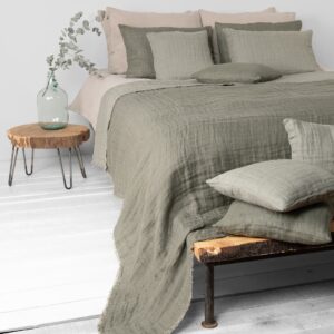 FONDA Tagesdecke grau 11 grey green linen bedspread