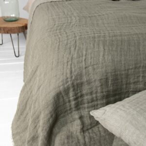 FONDA Tagesdecke grau 12 grey green linen bedspread, washed