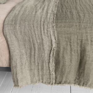 FONDA Tagesdecke grau 13 grey green linen bedspread, double sided