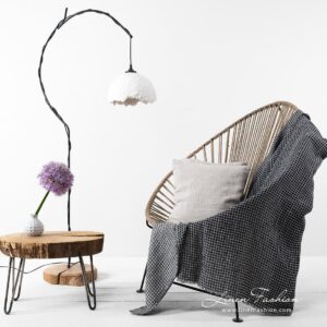 KUBA Plaid schwarz 10 Black checked linen cotton blanket