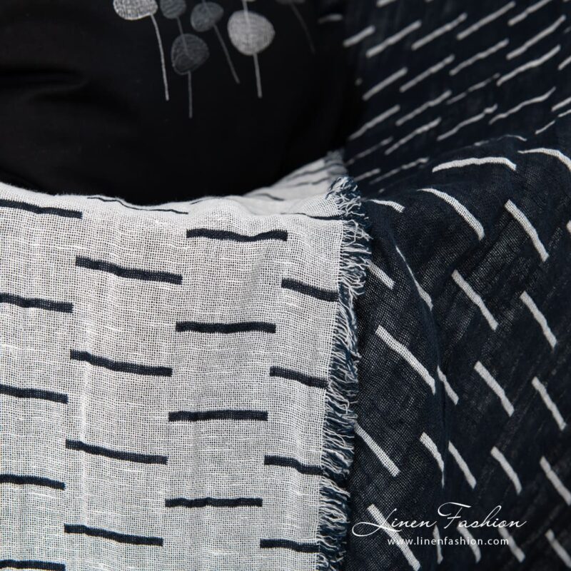 HAZEL black and white linen cotton blanket double-sided