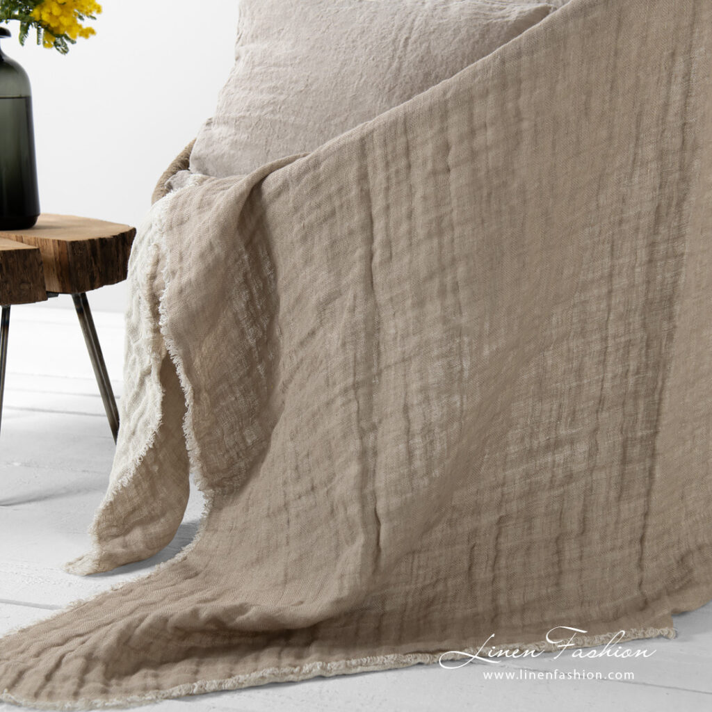 FARGO Plaid beige 2 Linen double side beige blanket, washed.