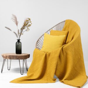 BINGO Plaid senfgelb 9 Yellow linen cotton blanket