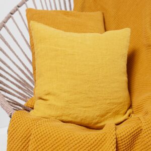 BINGO Plaid senfgelb 11 Yellow linen cotton blanket, with cushion covers
