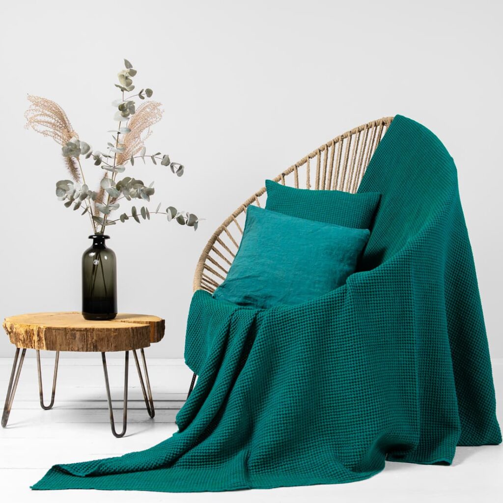 BINGO Plaid smaragdgrün 1 emerald linen cotton blanket