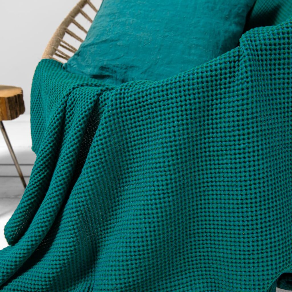 BINGO Plaid smaragdgrün 2 emerald linen cotton blanket , waffle