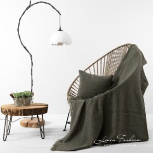 MOSSA Plaid grün 10 Moss green colour linen blanket