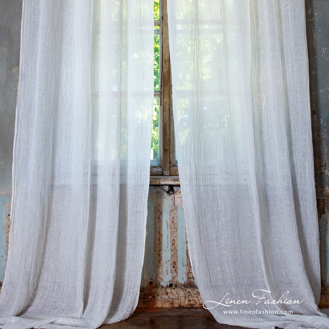 White colour 100% linen curtain.
