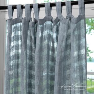 Bluish grey linen curtain with channel or loops for hanging