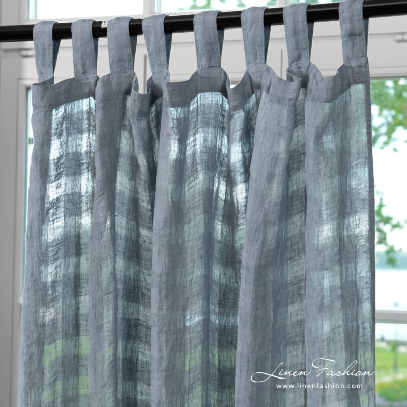 Bluish grey linen curtain with channel or loops for hanging
