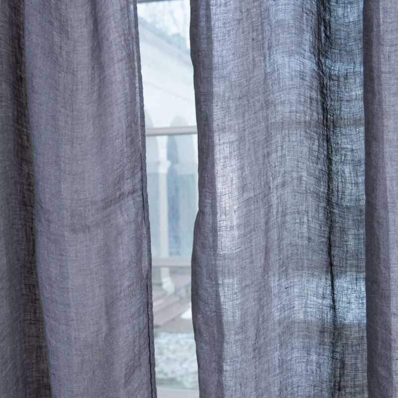 linen dark grey curtains, gauze