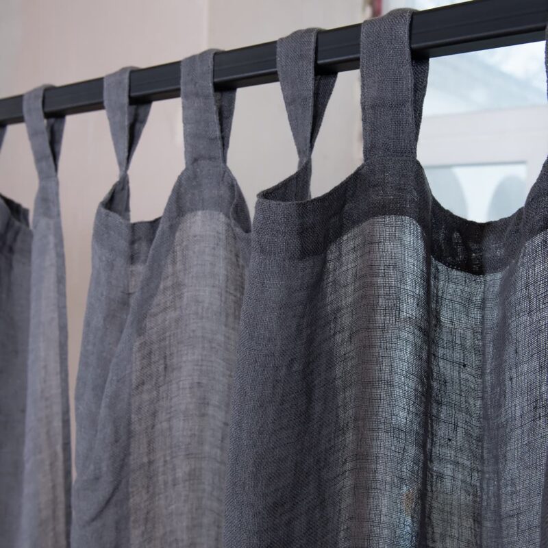 linen dark grey curtains, with loops