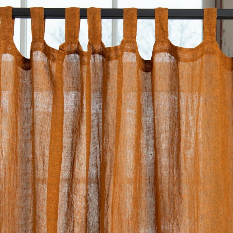 brown orange linen curtains, with loops