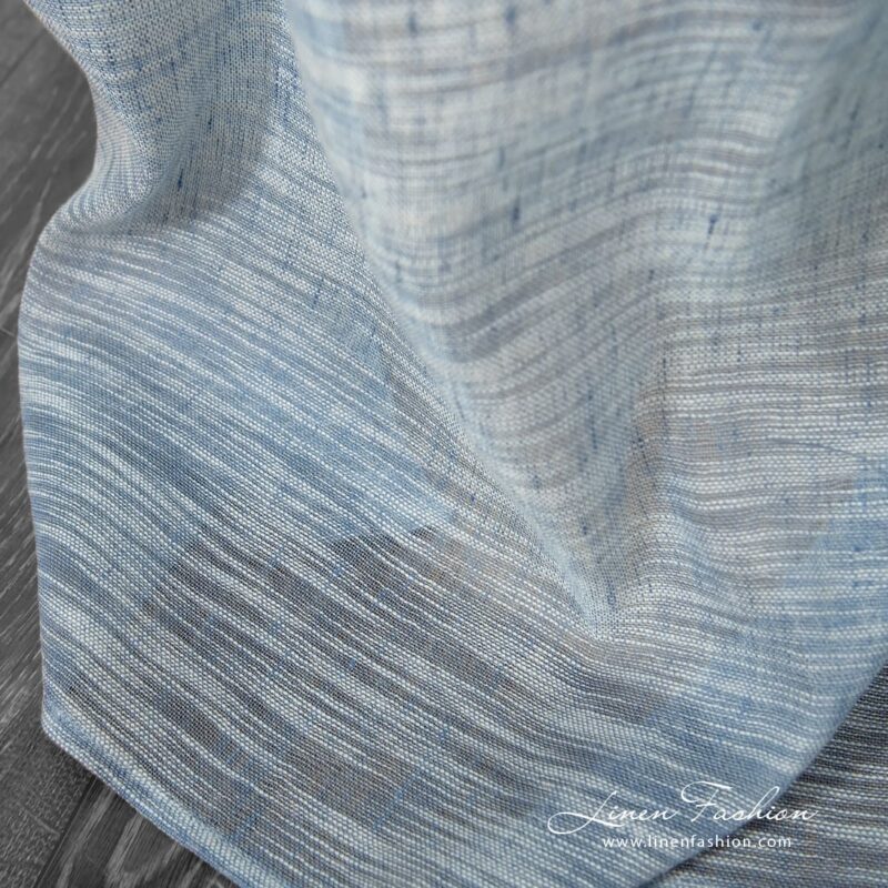 Bluish linen cotton curtain with white fancy yarns