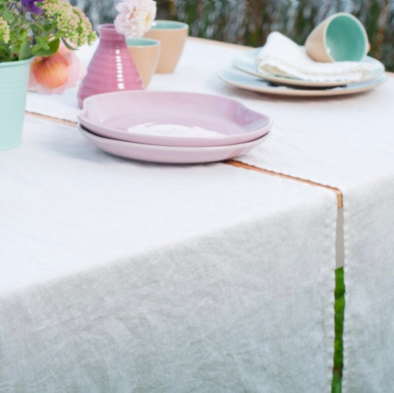 Off-white linen table runner, plain weave