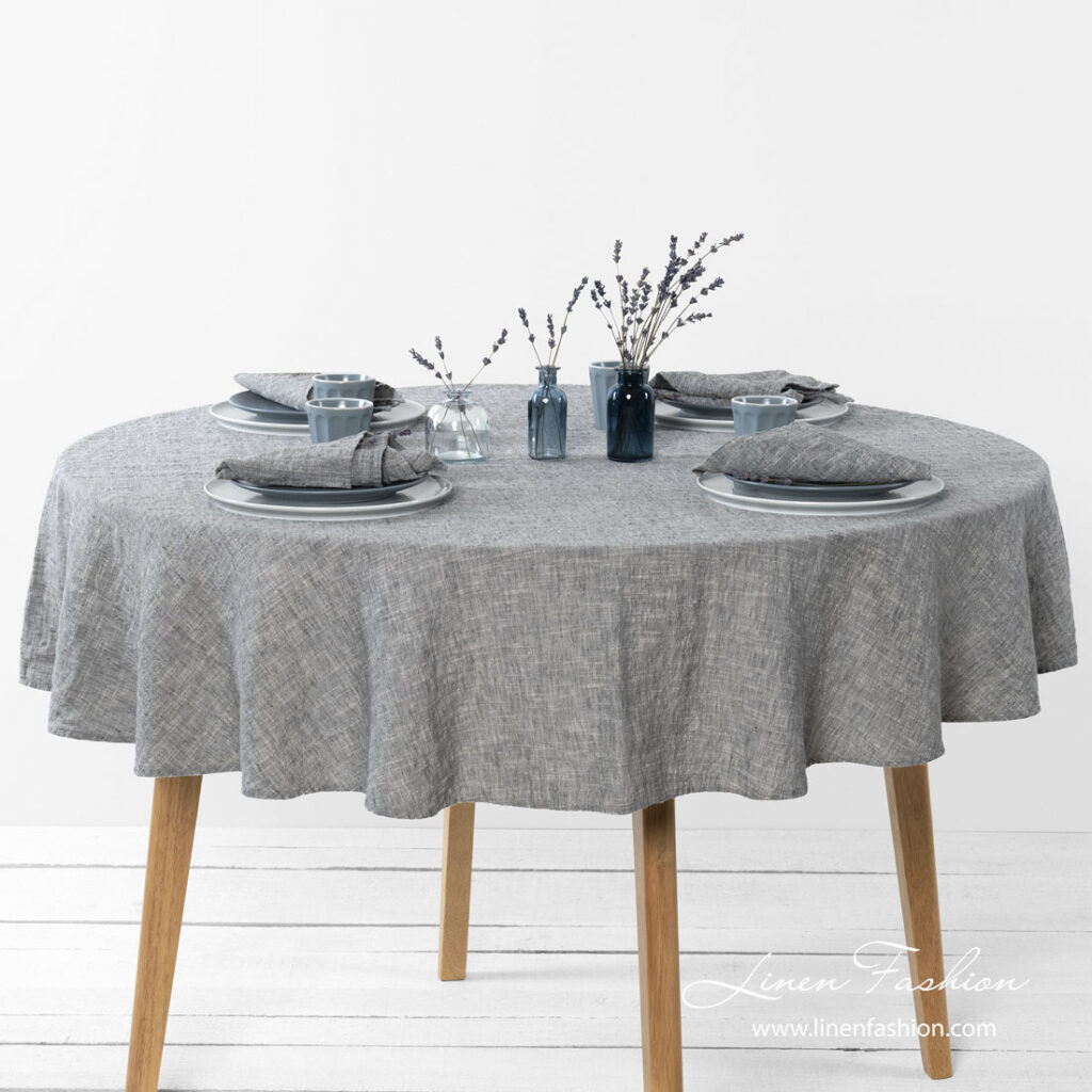 ASTRA Tischdecke runde dunkelgraue 1 Washed linen blend dark grey round tablecloth