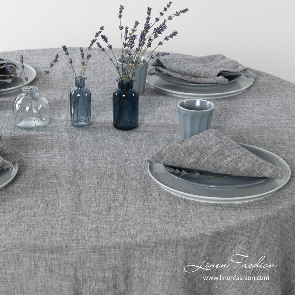 ASTRA Tischdecke runde dunkelgraue 5 Washed dark grey tablecloth with matching napkins